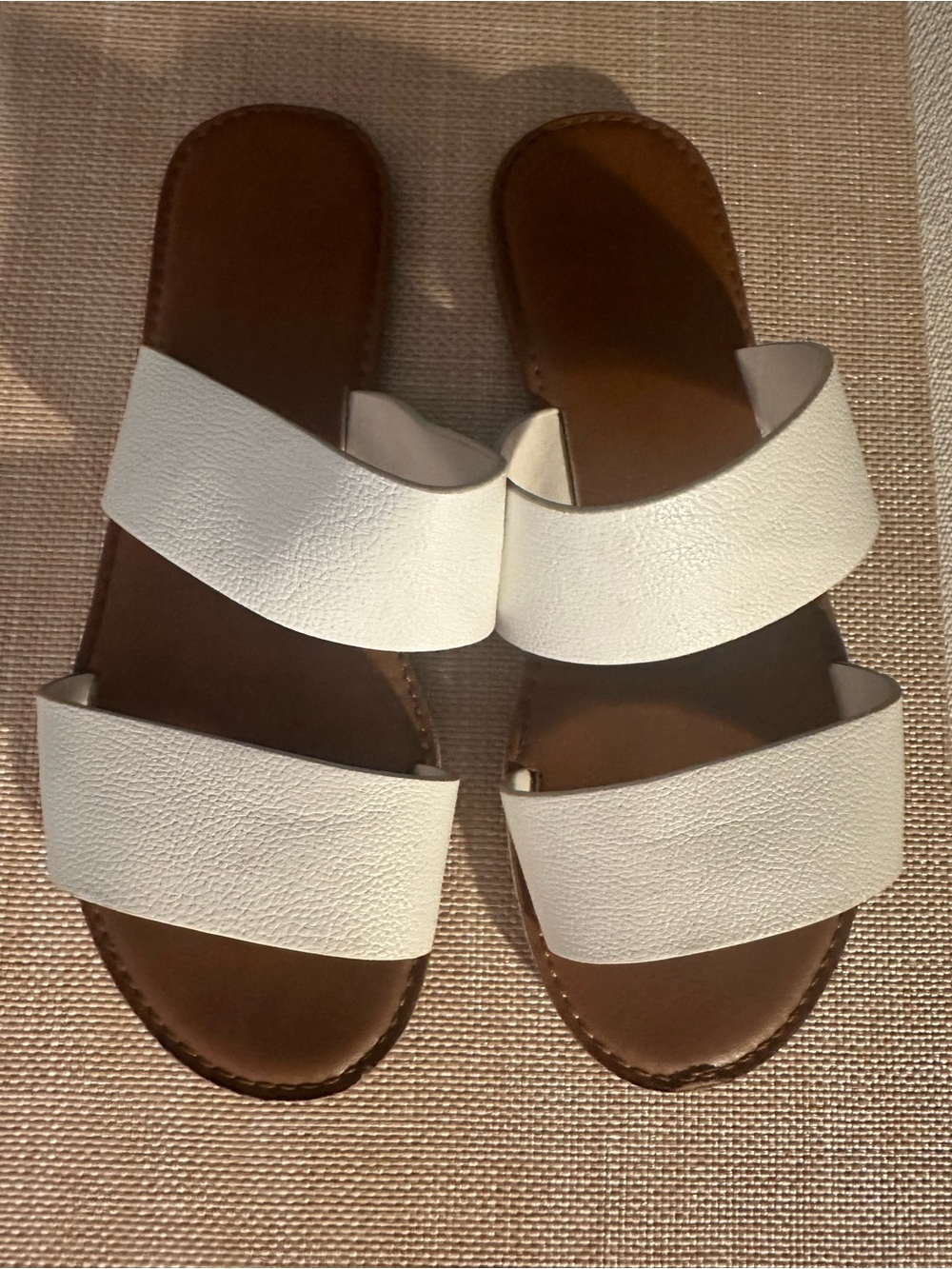 White Double-Band Slide Sandals